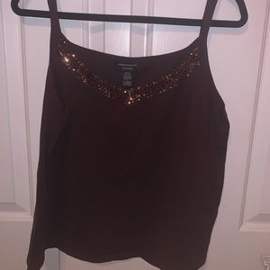 A brown tank top with a sequin detail